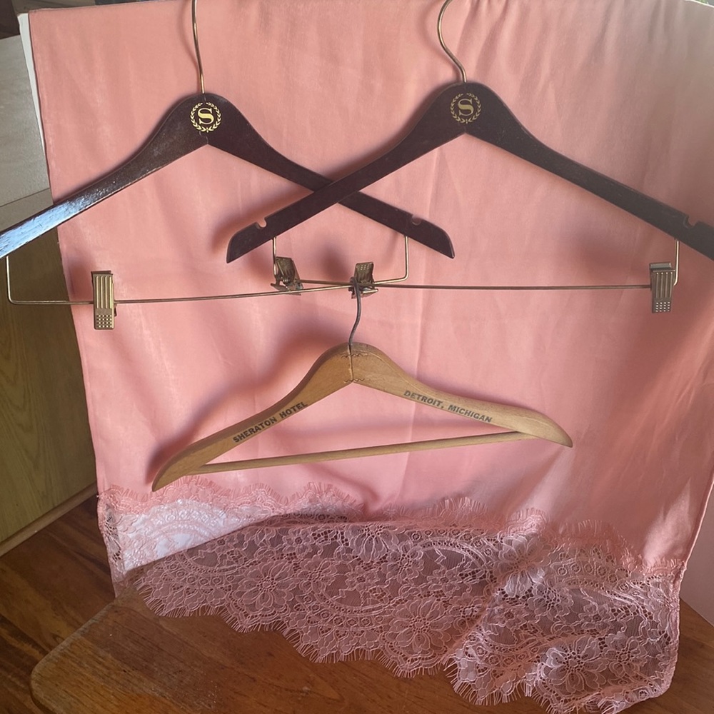 (3) VTG Sheraton Hotel wooden suit hanger 2 w/logo and 1 with Detroit Sheraton
